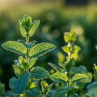 Pianta di Mentha arvensis, una varietà di menta con foglie verdi e dentellate, nota per il suo profumo fresco e le sue proprietà terapeutiche.