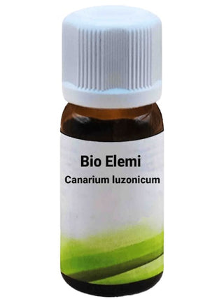 Bottiglia da 10 ml di Olio Essenziale di Elemi, su sfondo bianco.