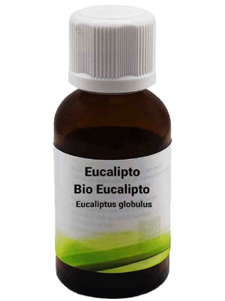 Bottiglia da 30 ml di Olio Essenziale di Eucalipto , su sfondo bianco.