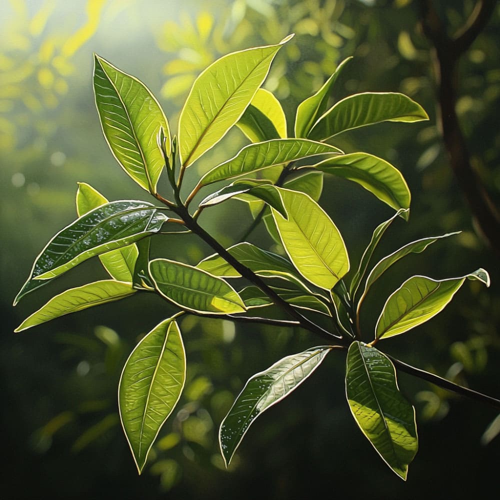 Foglie di Cinnamomum camphora (ravintsara), albero tropicale da cui si estrae un olio essenziale dalle proprietà purificanti.