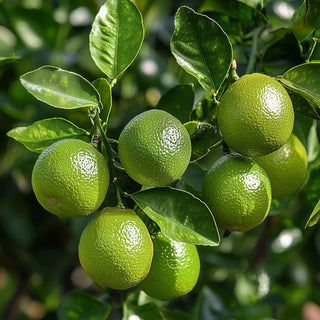 Frutti di Citrus aurantifolia (limetta) verdi e rotondi, utilizzati per il loro succo rinfrescante e per l'estrazione di oli essenziali.