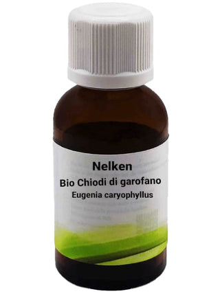 Bottiglia da 30 ml di Olio Essenziale di Chiodi dig arofano, su sfondo bianco.