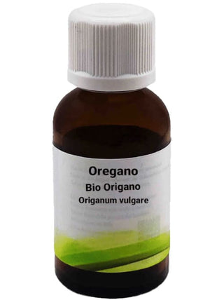 Bottiglia da 30 ml di Olio Essenziale di Oregano, su sfondo bianco.