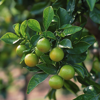 Foglie di Citrus aurantium amara (petitgrain) utilizzate per estrarre un olio essenziale con un profumo fresco e agrumato.