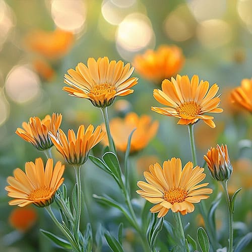 Fiori di calendula arancioni illuminati dalla luce del sole.