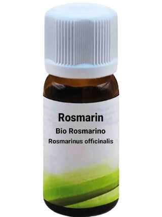 Bottiglia da 10 ml di Olio Essenziale di Rosmarino, su sfondo bianco.