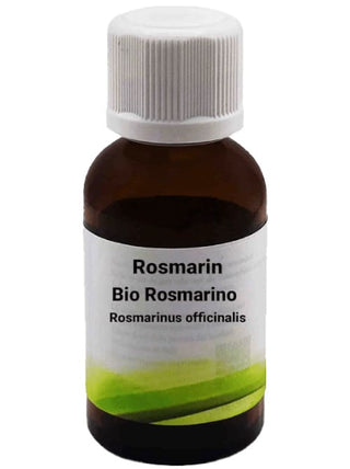 Bottiglia da 10 ml di Olio Essenziale di Rosmarino, su sfondo bianco.