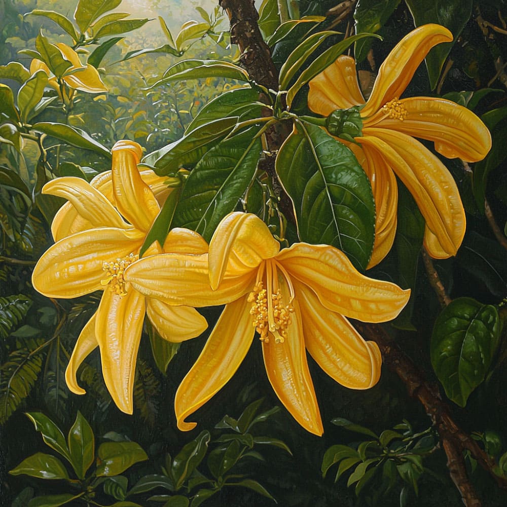 Fiori gialli di Cananga odorata (Ylang-ylang).